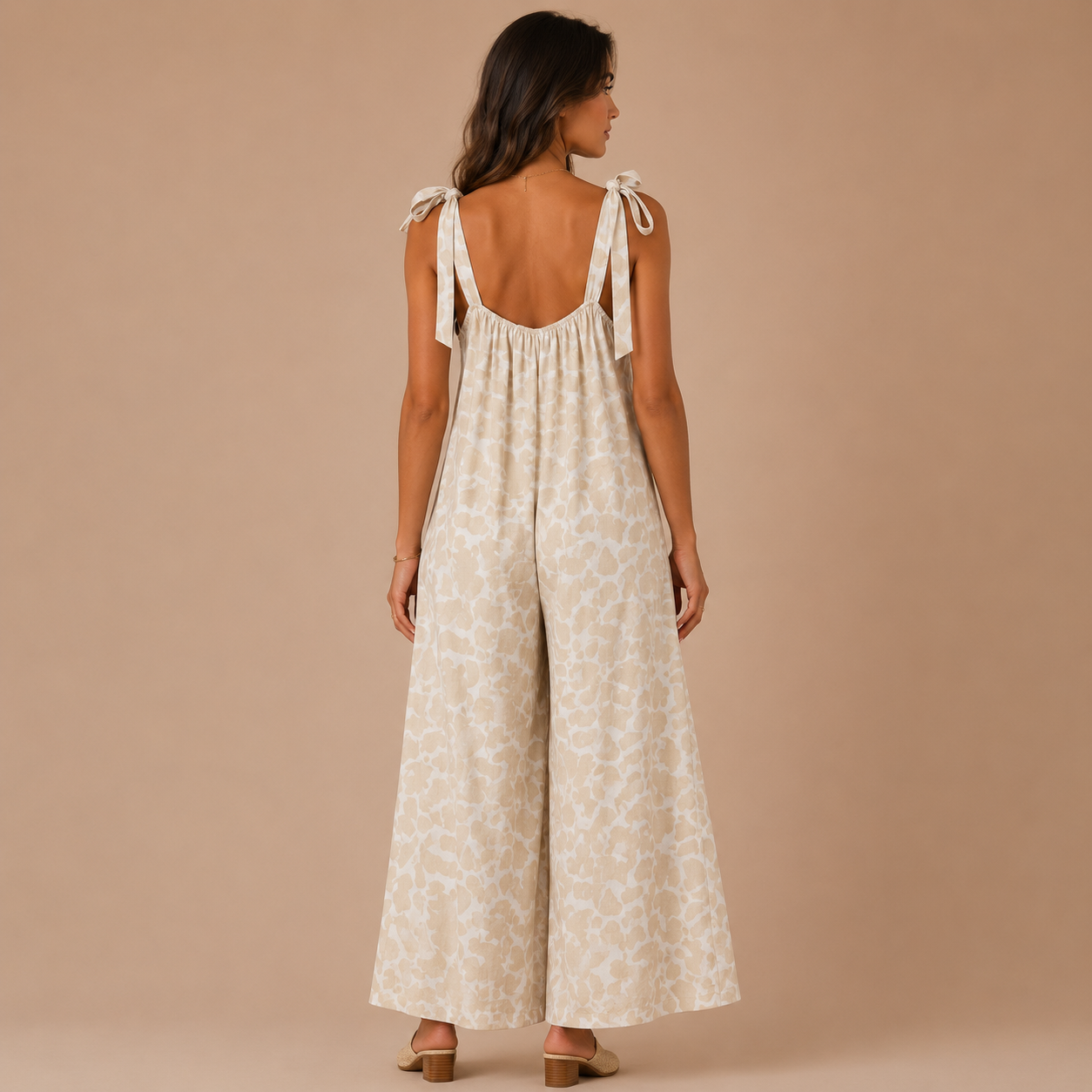 Tutina Lunga Donna Fantasia Beige in Lino e Viscosa