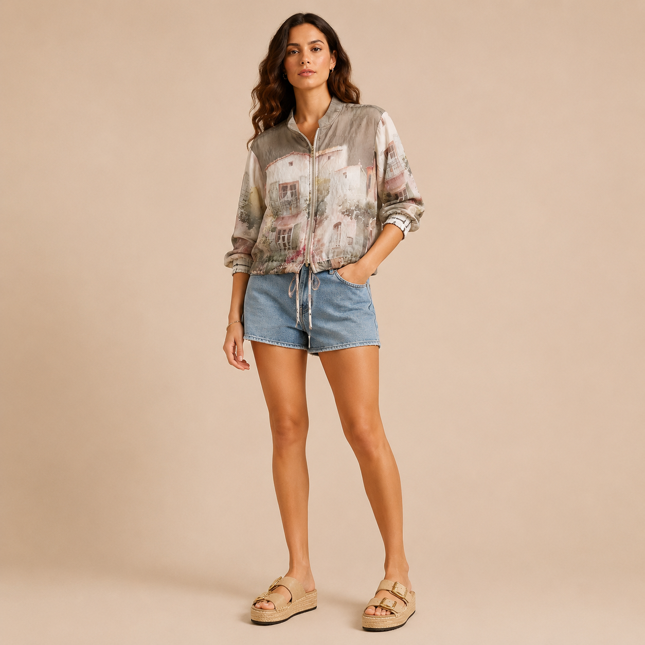 Giacca Donna Fantasia Paesaggio con Zip