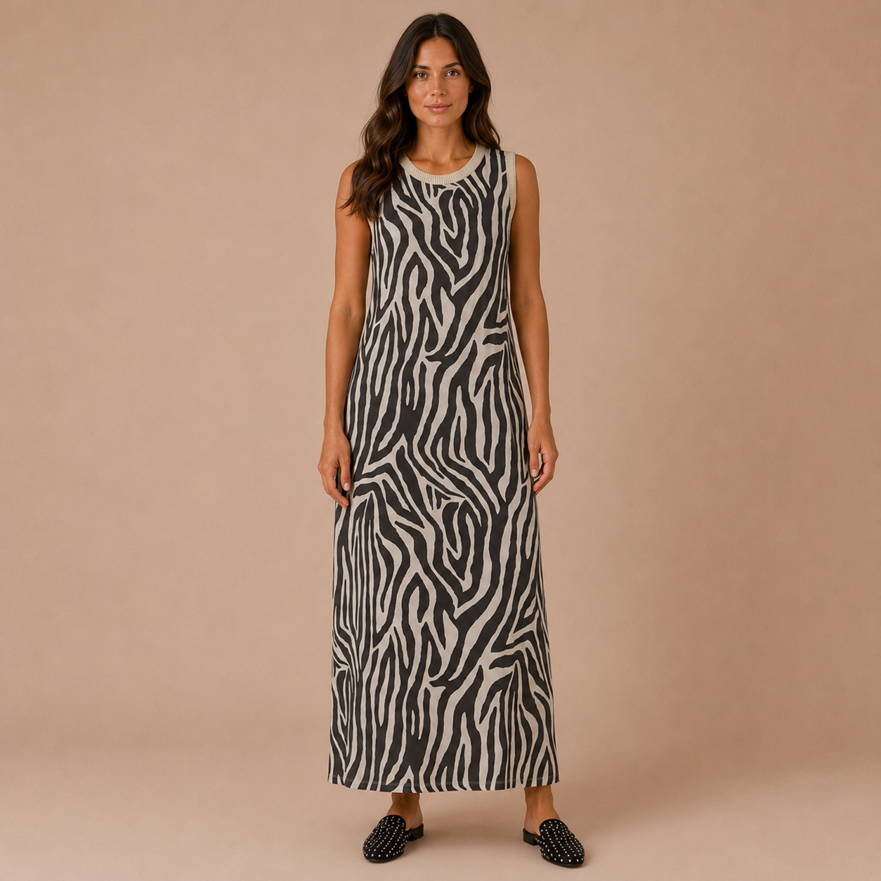 Vestito Lungo in Cotone Animalier