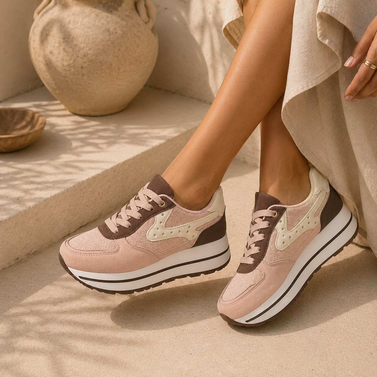 Sneakers Platform con Inserti a Contrasto