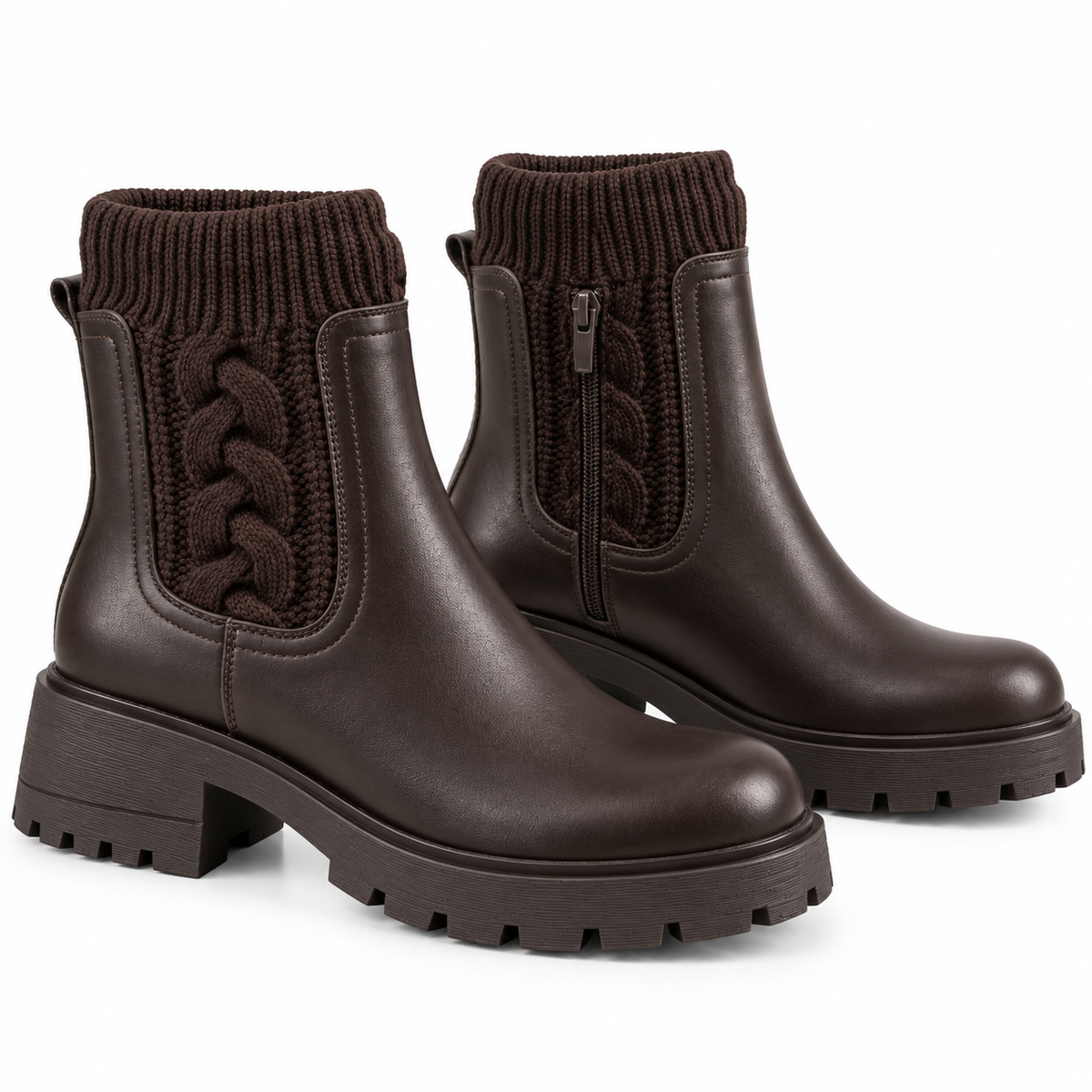 Stivaletto chunky con inserto in maglia