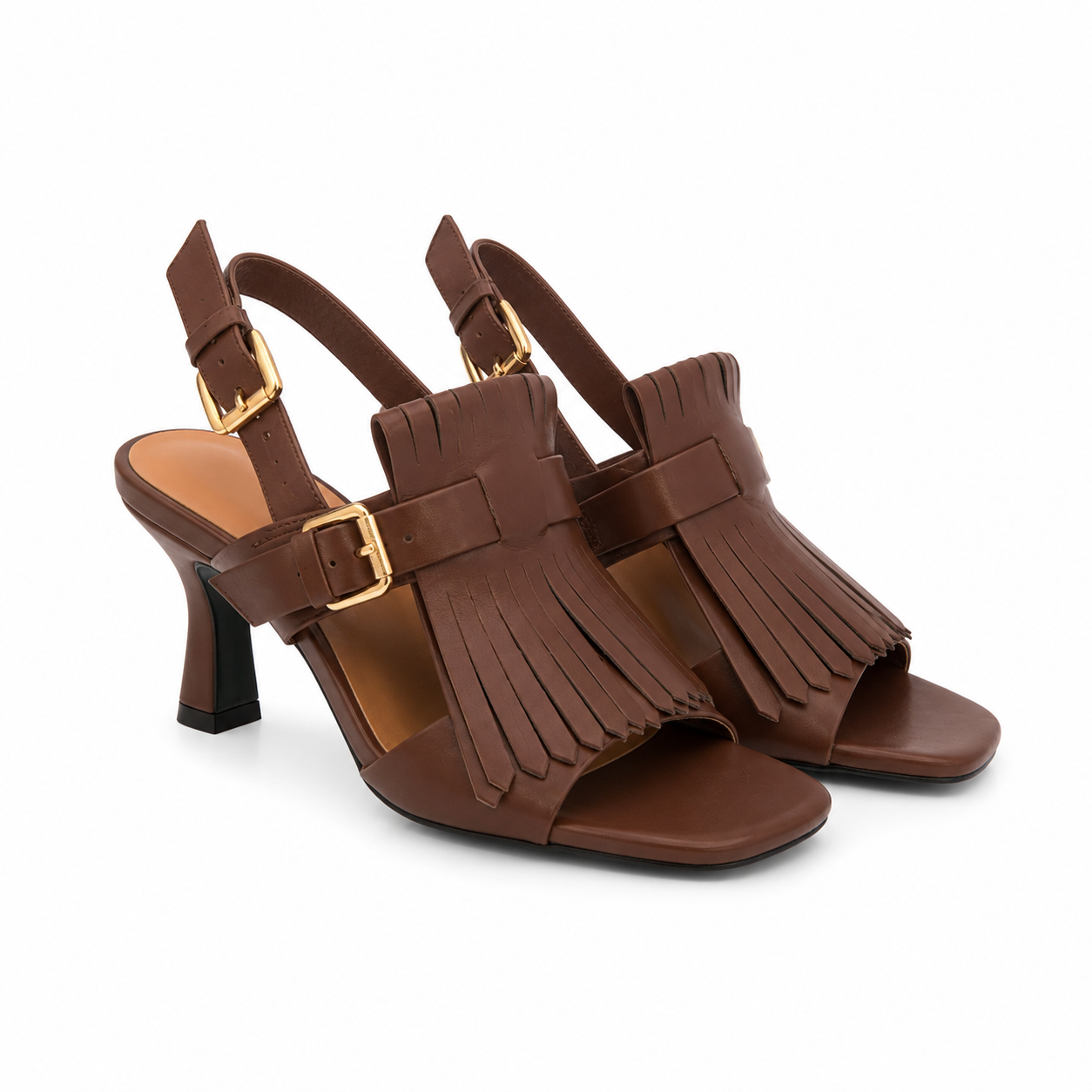 Sandalo Donna con Frange e Fibbie Oro – Beige e Marrone | Tacco 6,6 cm