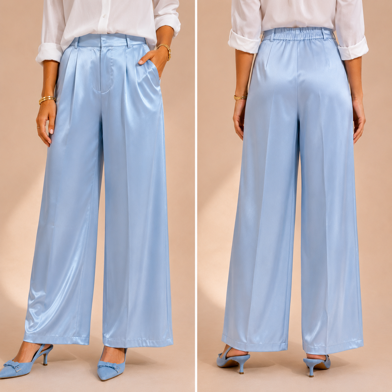 Pantalone Donna Palazzo Effetto Satin – vista 2