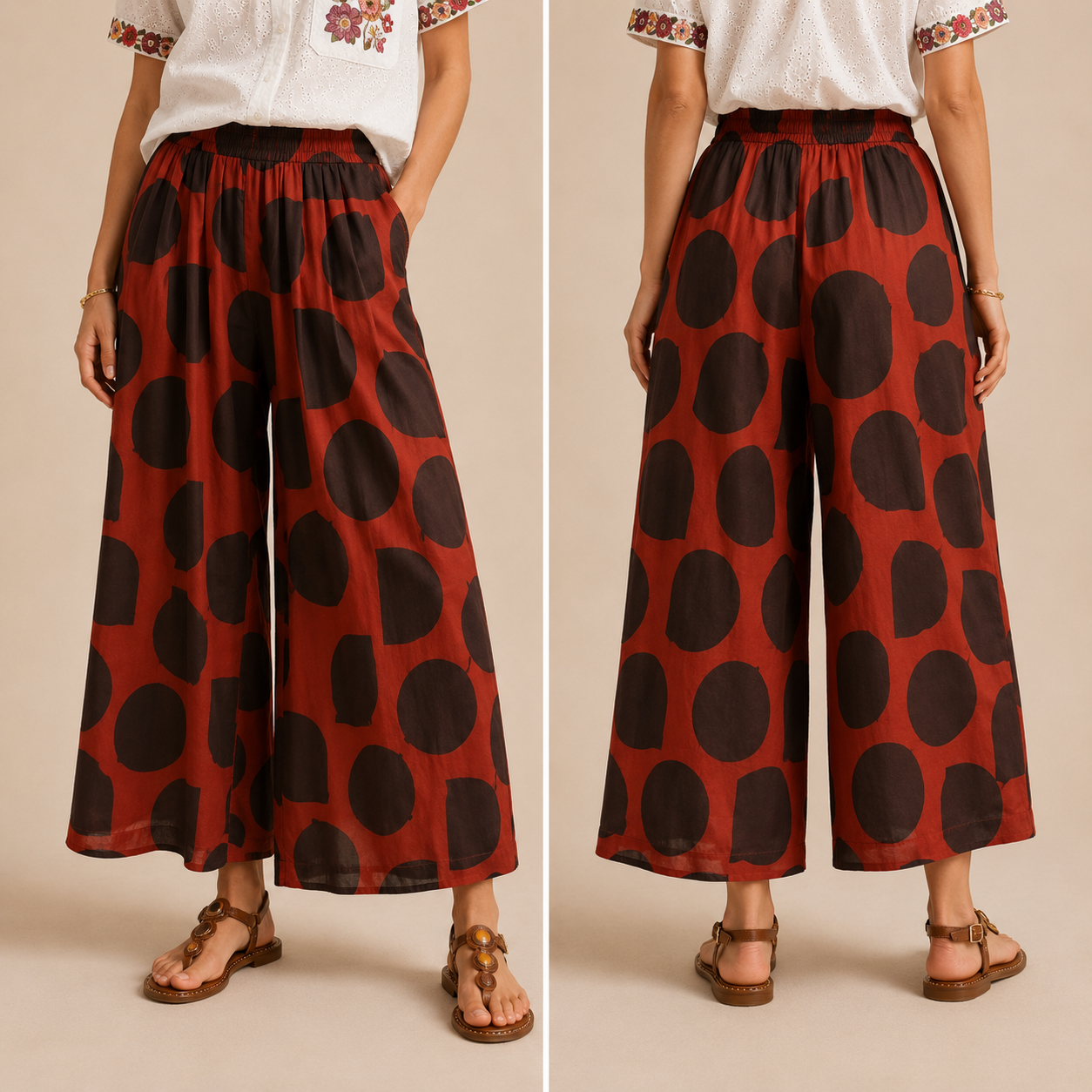 Pantalone Palazzo Donna Fantasia Pois in Viscosa