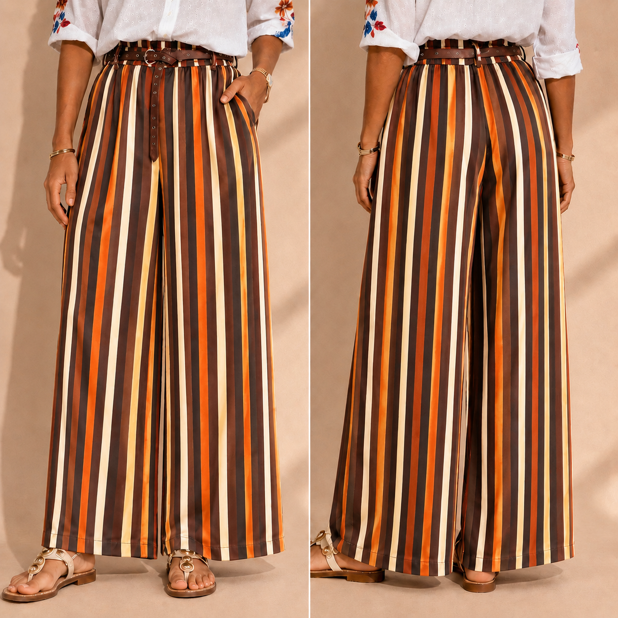Pantalone Donna Palazzo a Righe in Viscosa
