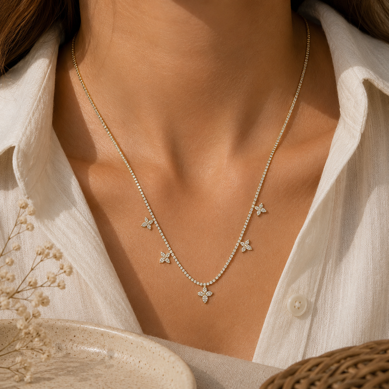 Collana Tennis con Farfalle in Zirconi