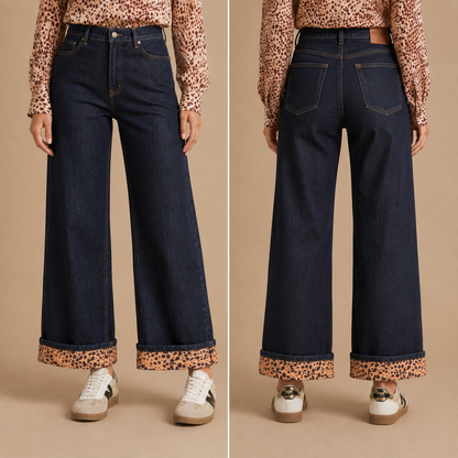 Jeans Donna Wide Leg con Risvolto Animalier Mimì-Muà