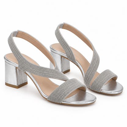 Sandalo Donna Elegance con Fasce Brillantinate e Tacco