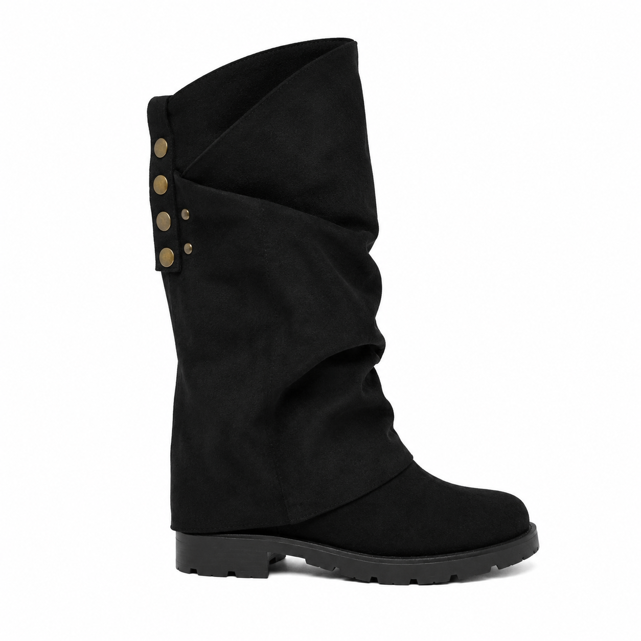 Stivale Arricciato Donna in Camoscio con Borchie