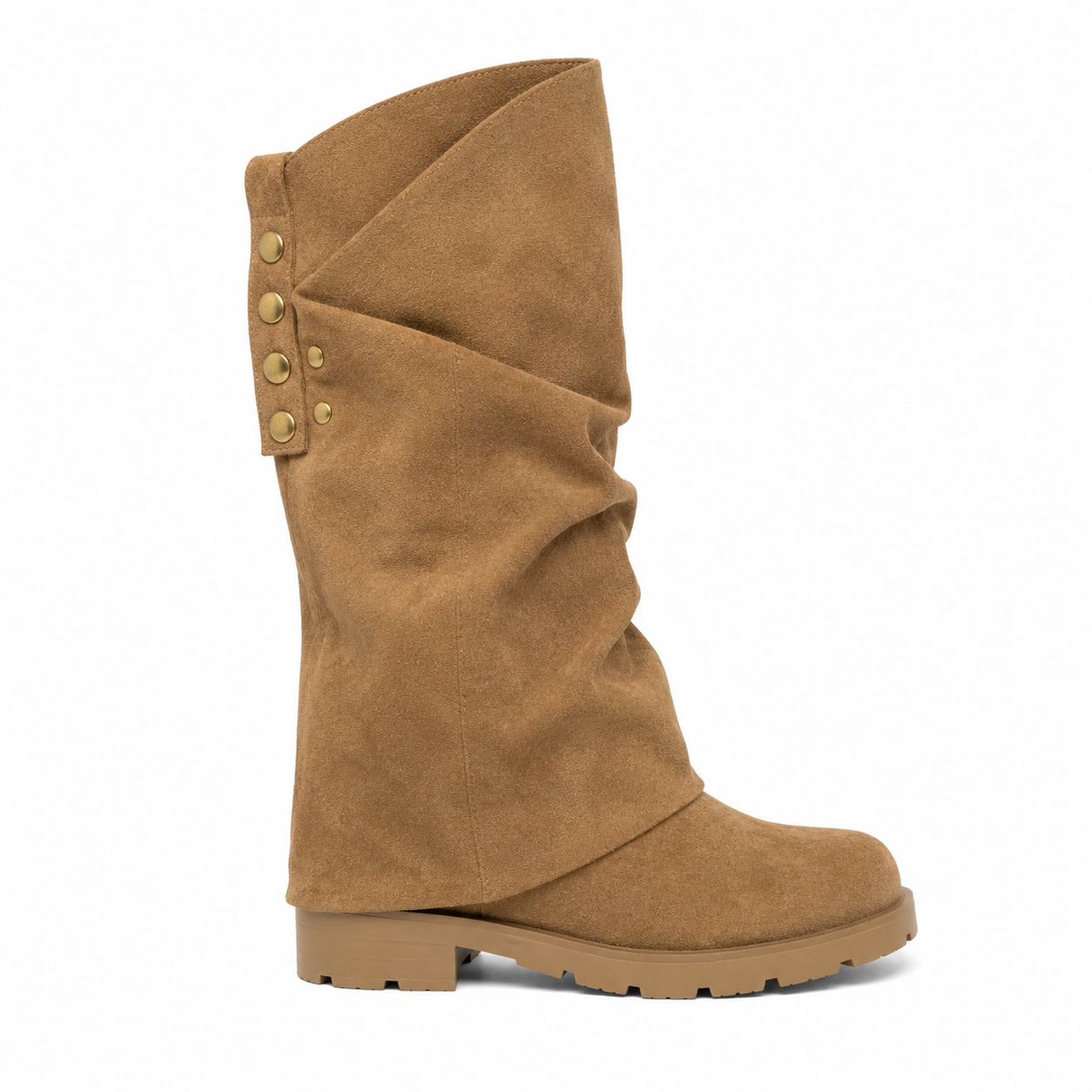 Stivale Arricciato Donna in Camoscio con Borchie