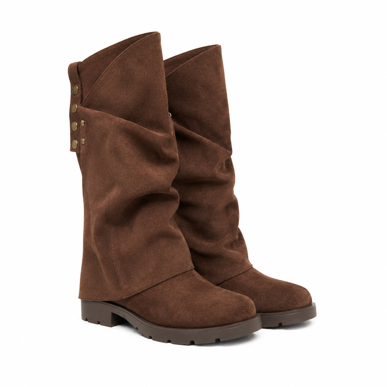 Stivale Arricciato Donna in Camoscio con Borchie