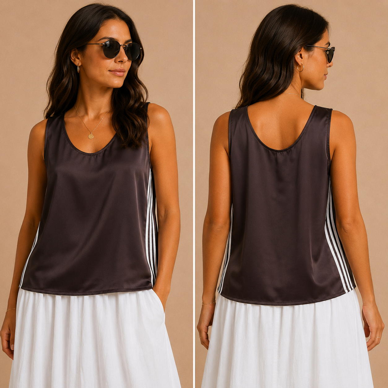 Canotta Donna in Viscosa con Dettaglio Sport Chic