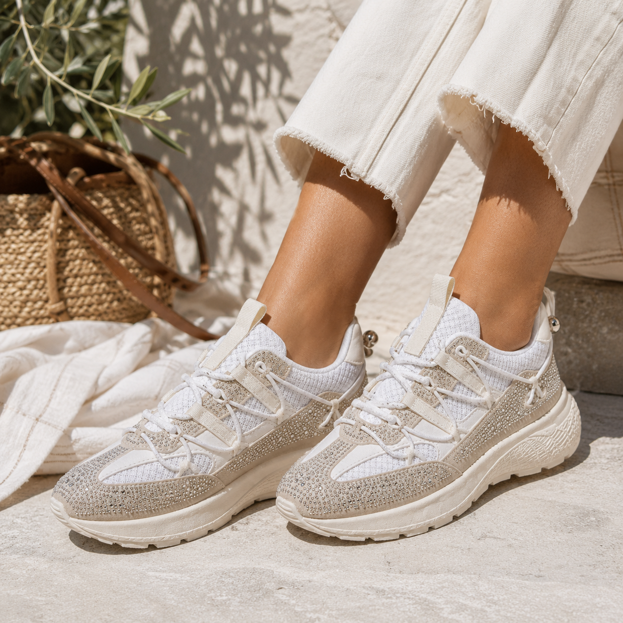 Sneakers Donna Chunky con Strass