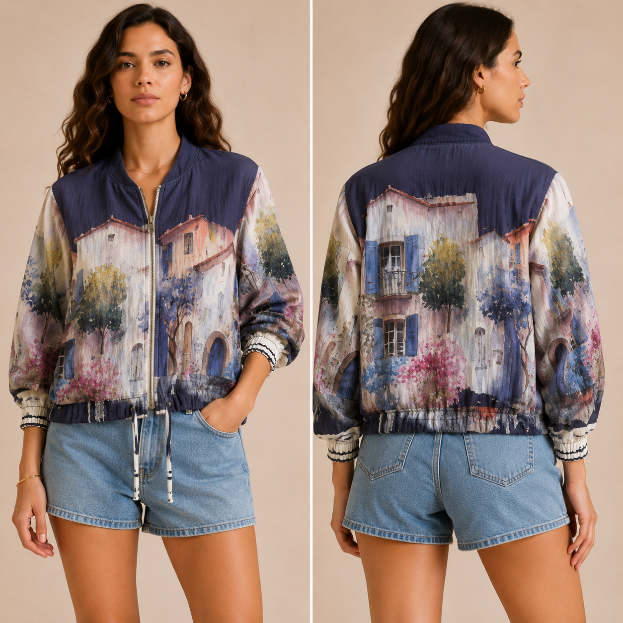 Giacca Donna Fantasia Paesaggio con Zip