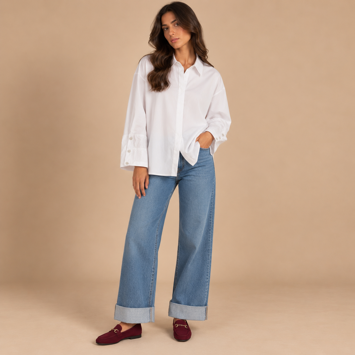 Camicia oversize con bottoni gioiello – Altamira Milano
