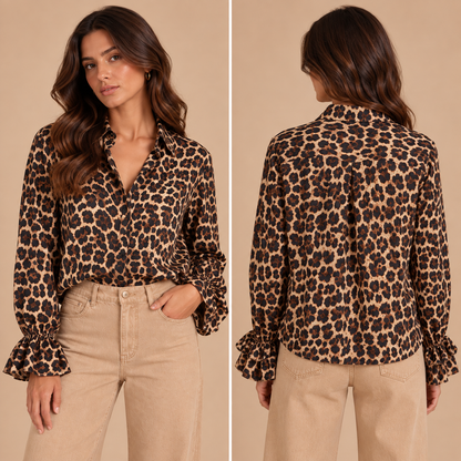 Camicia animalier con polsini a volant – Altamira Milano