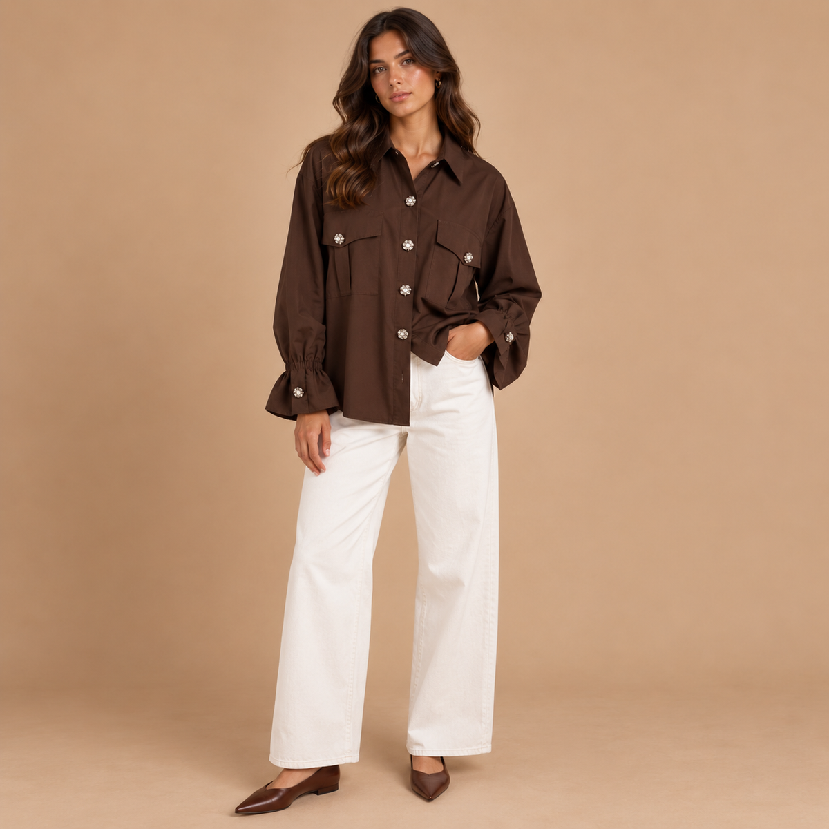 Camicia oversize con bottoni gioiello – Altamira Milano