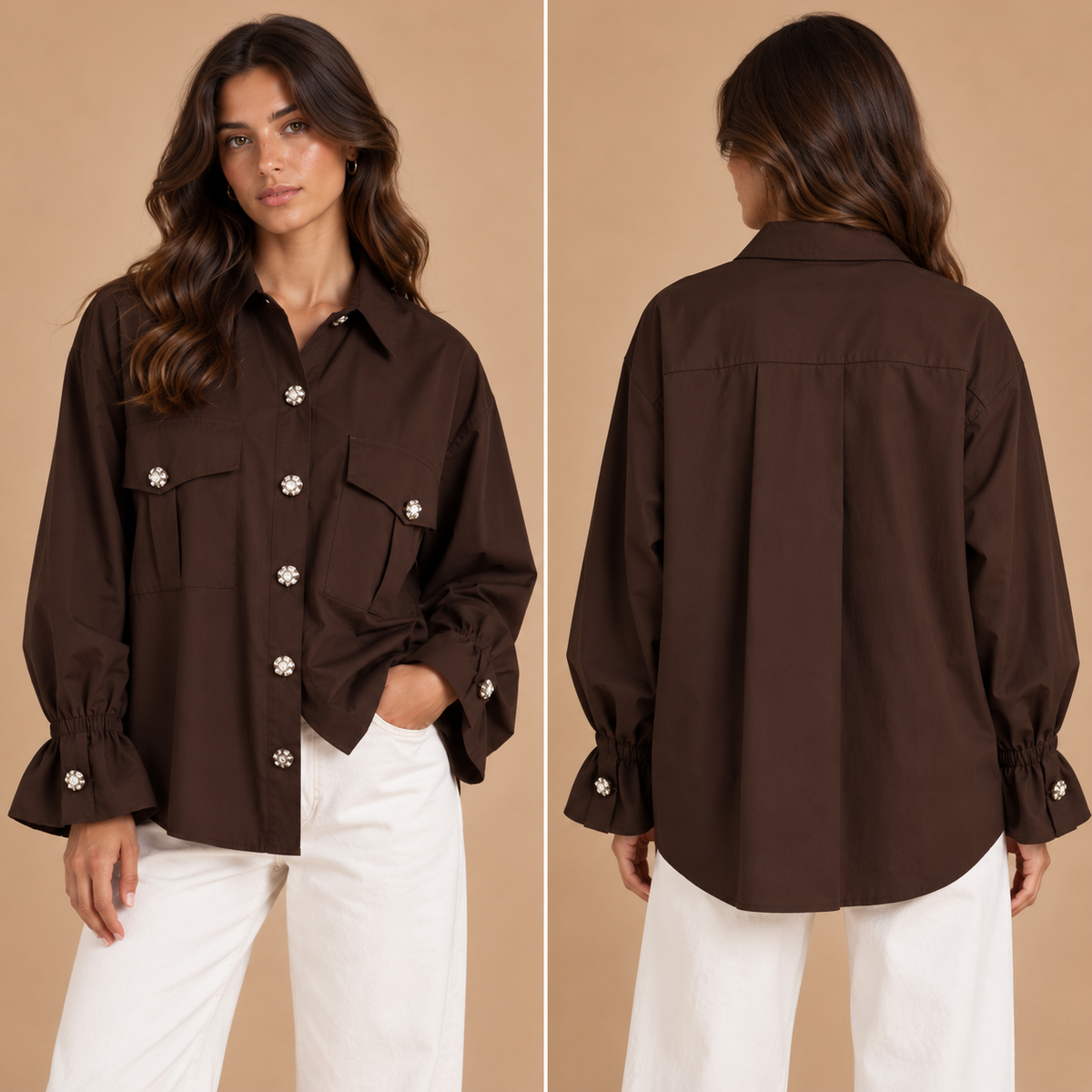 Camicia oversize con bottoni gioiello – Altamira Milano