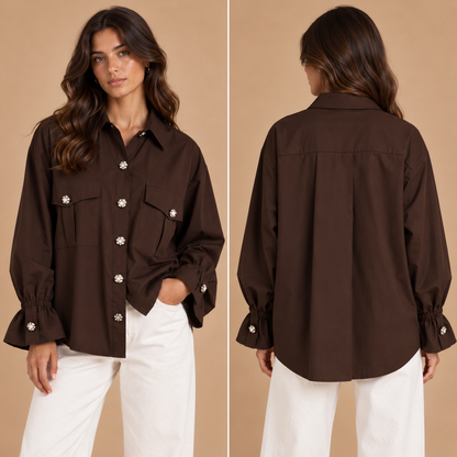 Camicia oversize con bottoni gioiello – Altamira Milano