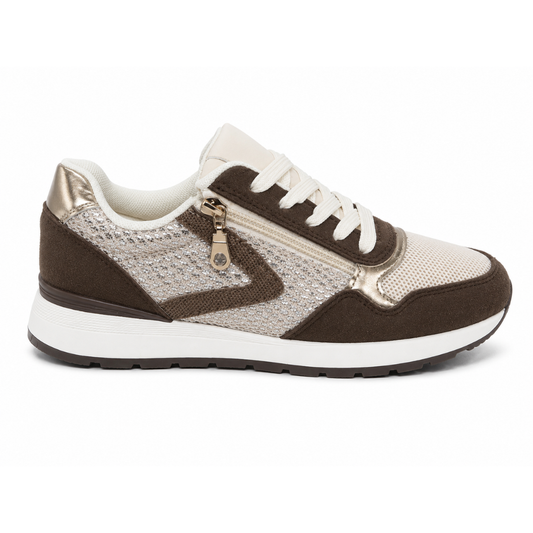 Sneaker Damen in Braun mit Metalldetails und Reißverschluss