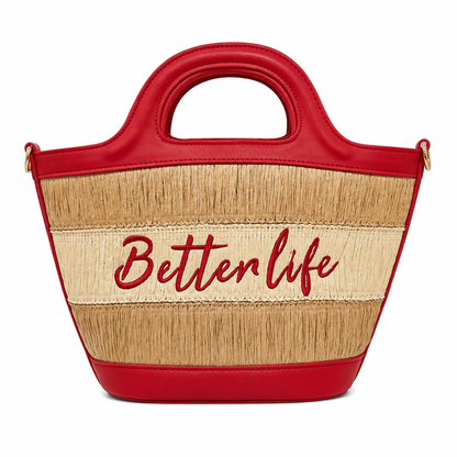 Borsa Better Life in Paglia Intrecciata con Manici Rigidi