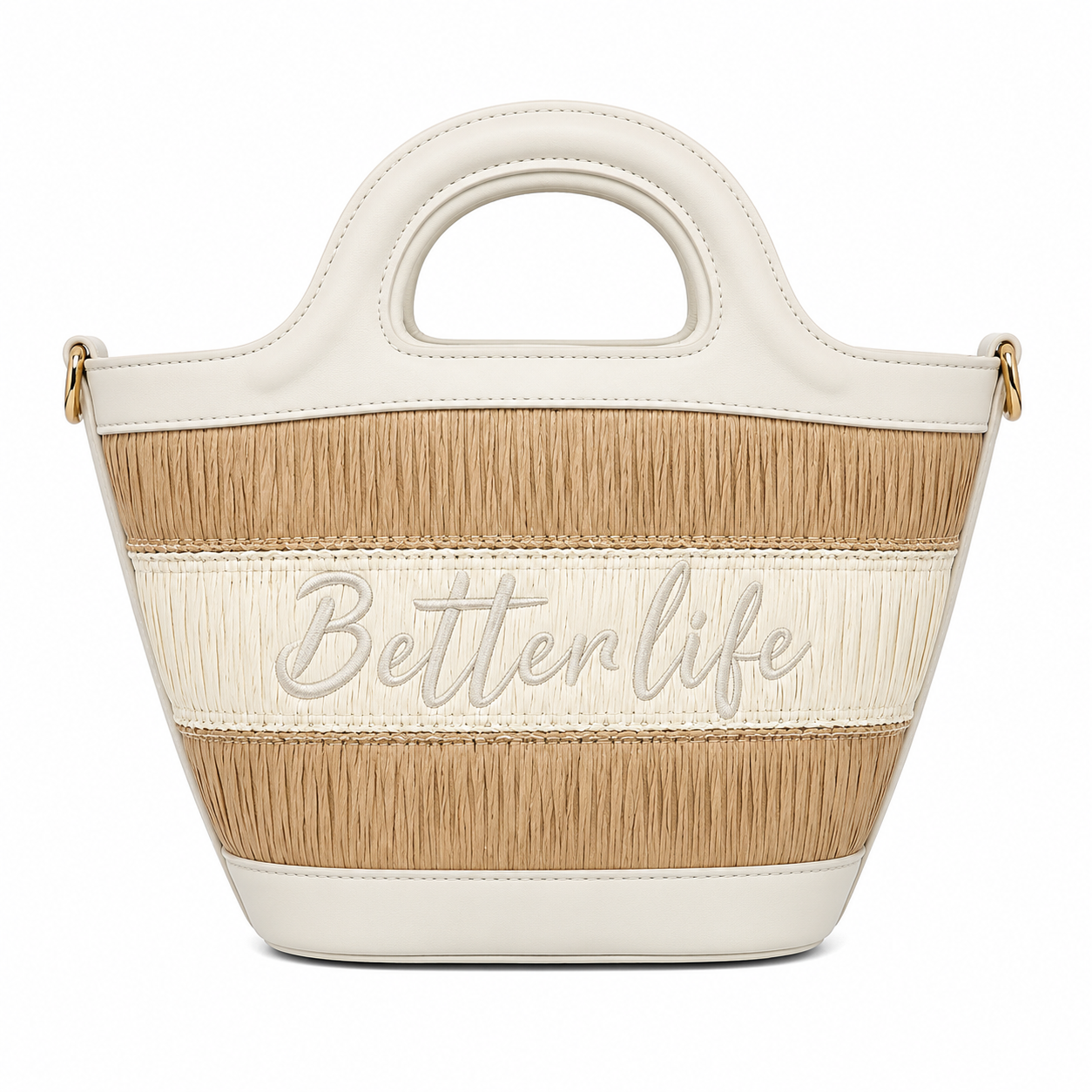 Borsa Better Life in Paglia Intrecciata con Manici Rigidi