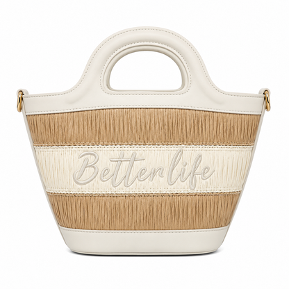 Borsa Better Life in Paglia Intrecciata con Manici Rigidi