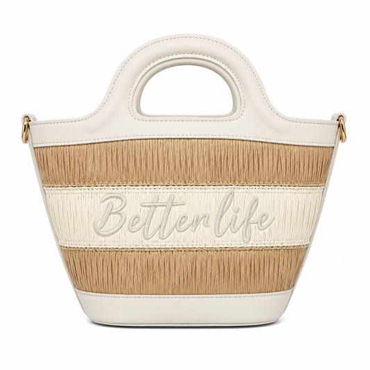 Borsa Better Life in Paglia Intrecciata con Manici Rigidi