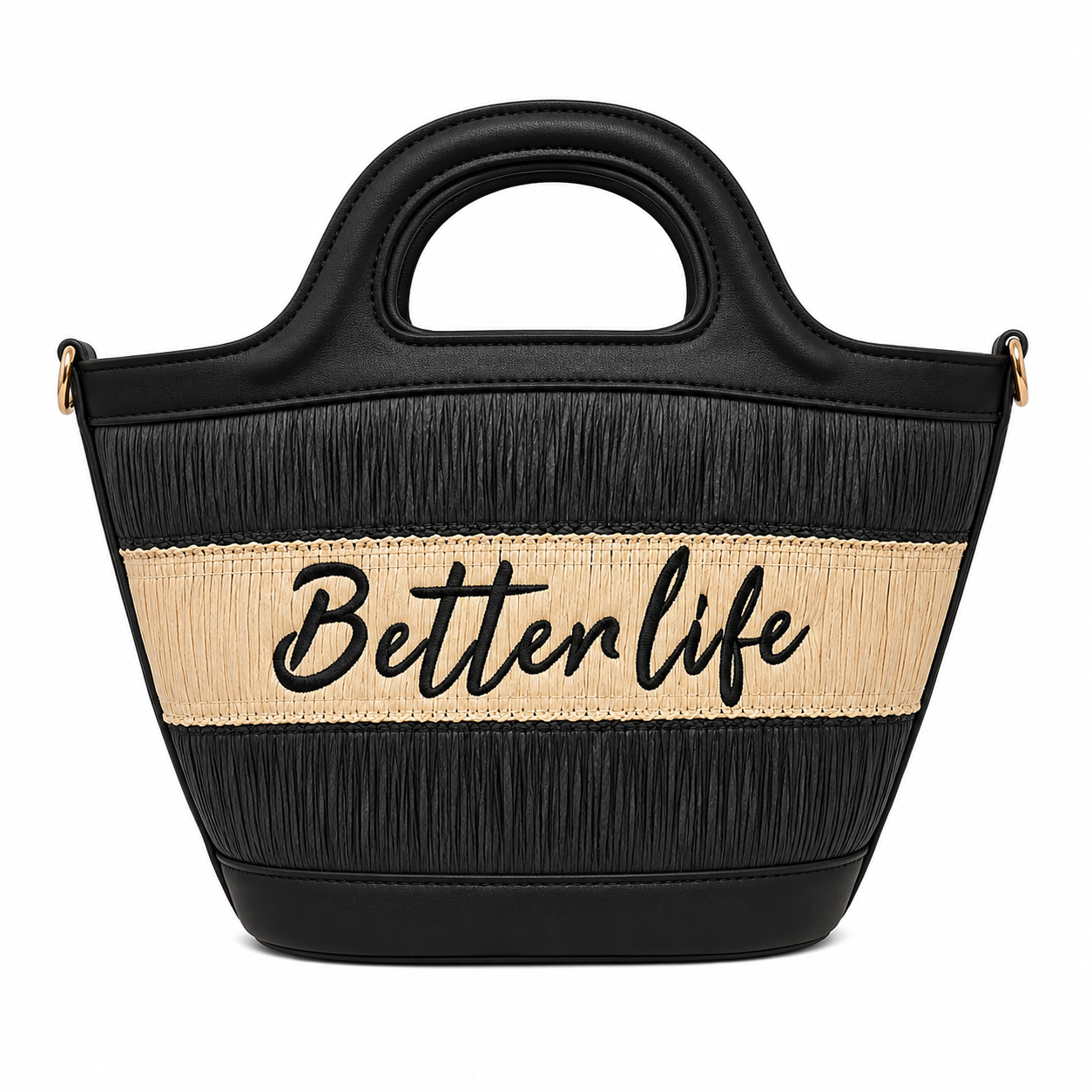 Borsa Better Life in Paglia Intrecciata con Manici Rigidi