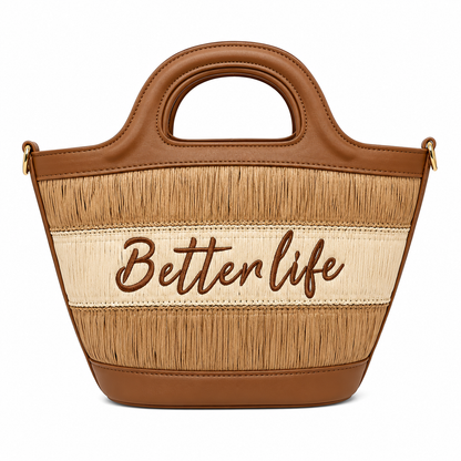 Borsa Better Life in Paglia Intrecciata con Manici Rigidi