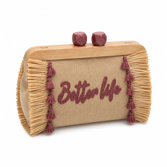 Clutch Better Life aus Leinen und Stroh mit Holzverschluss