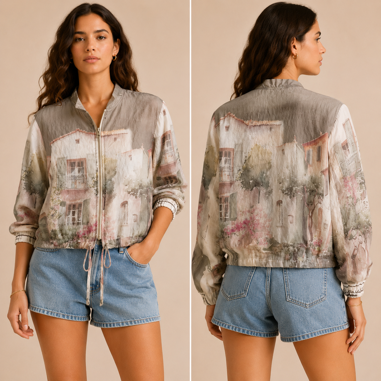 Giacca Donna Fantasia Paesaggio con Zip