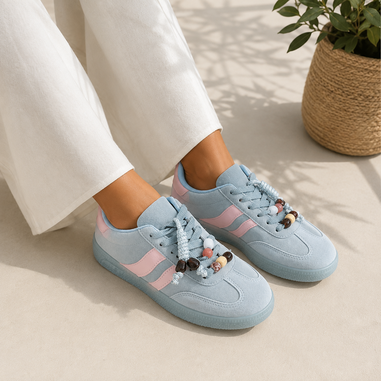 Sneakers Retro Suede con Perline Decorative