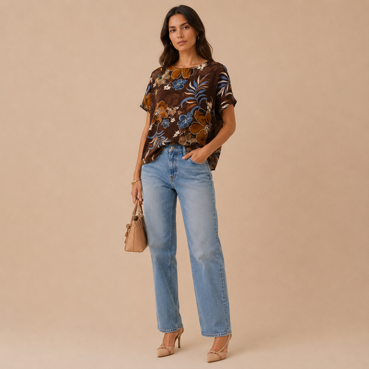 Blusa Floreale Fantasia Botanical – Marrone