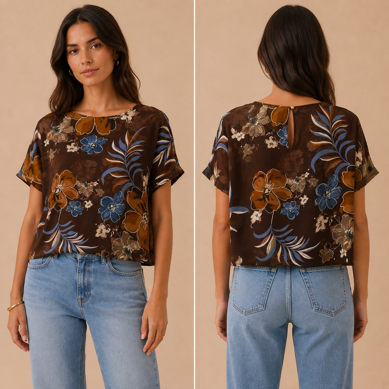 Blusa Floreale Fantasia Botanical – Marrone
