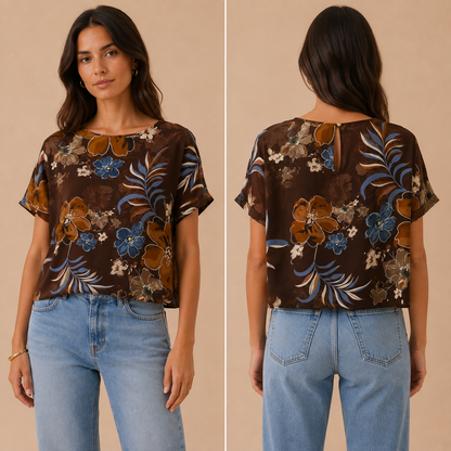 Blusa Floreale Fantasia Botanical – Marrone