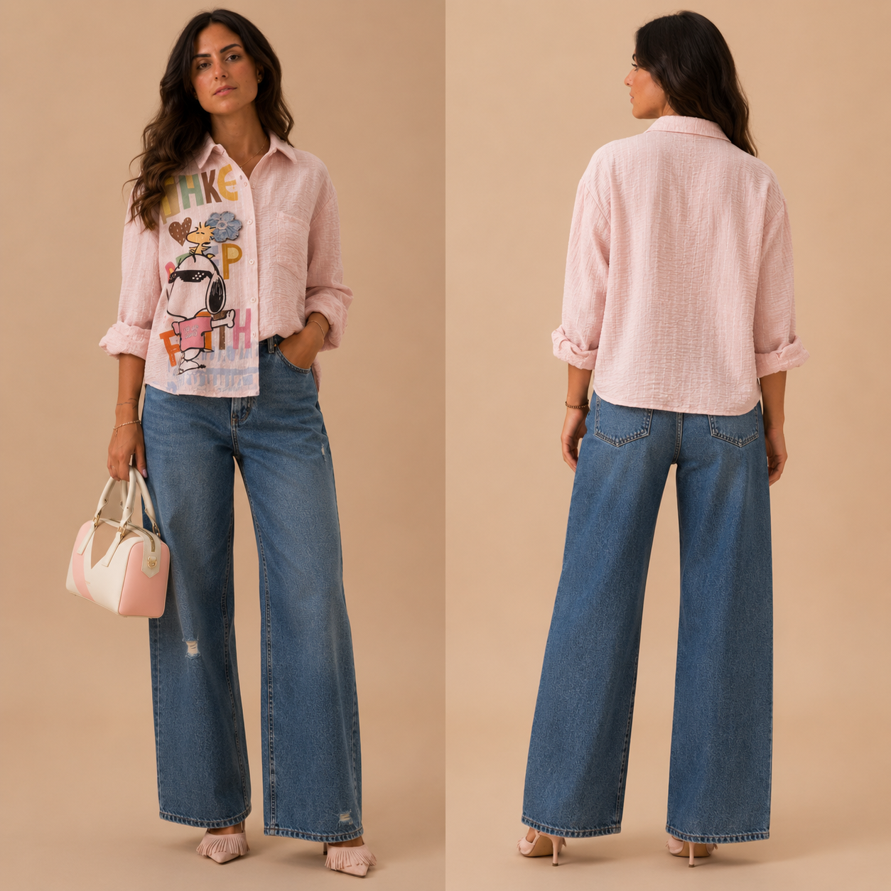 Camicia Oversize con Stampa Cartoon – Rosa
