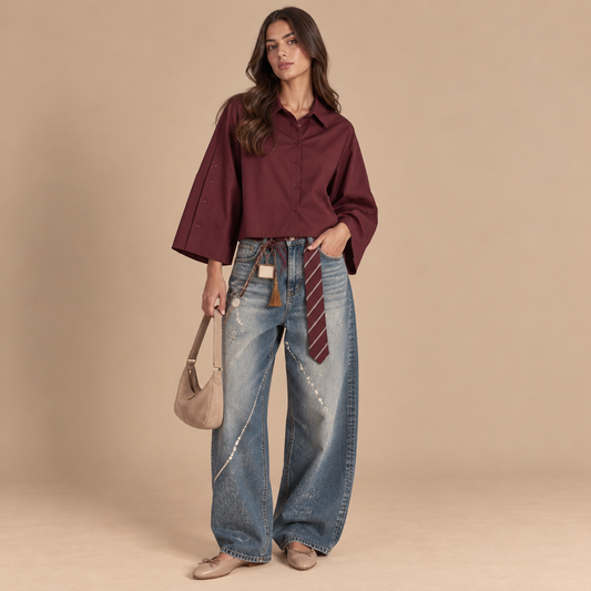 Camicia cropped oversize con maniche regolabili
