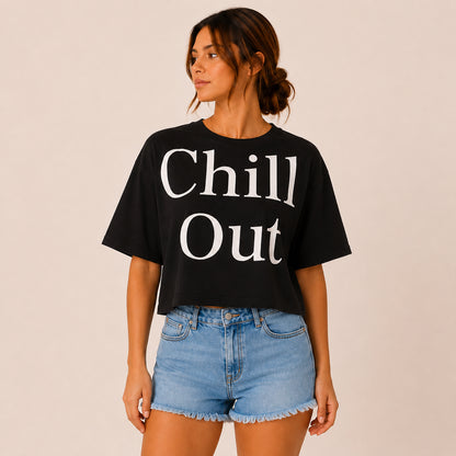 T-Shirt Donna “Chill Out” Bianca/Nera