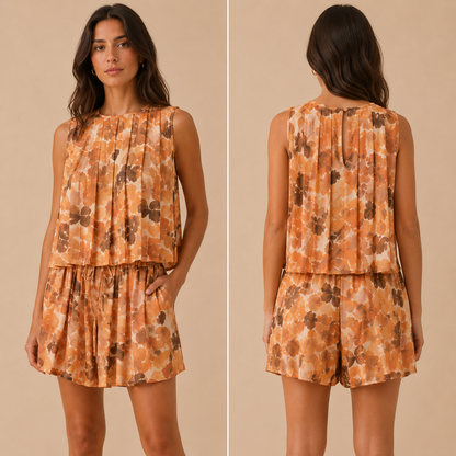 Top Plissé Floreale – Arancio
