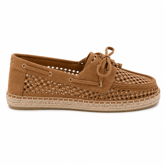 Loafer mit Lochmuster, Strass und Bastsohle