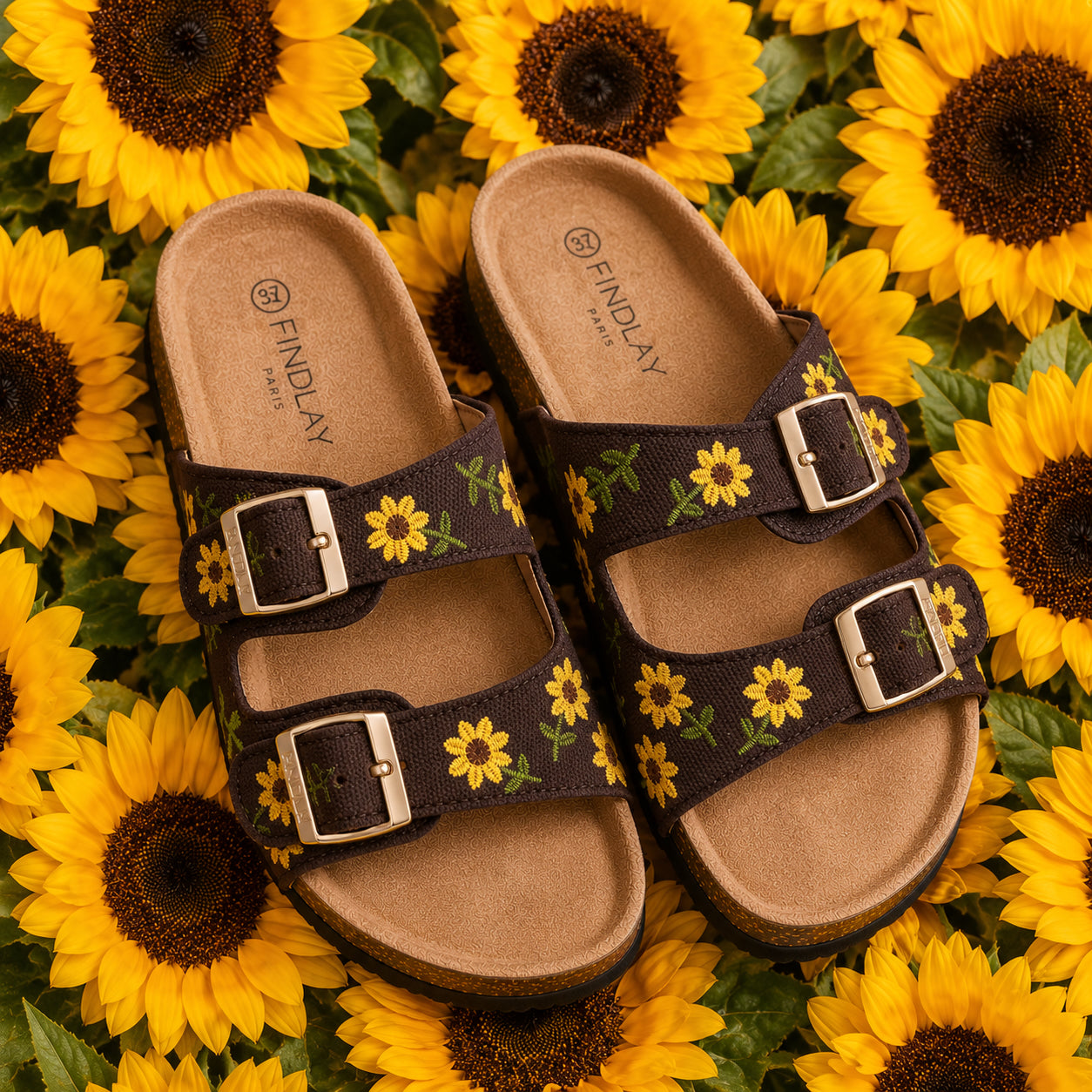 Ciabatta Donna Doppia Fascia Girasoli