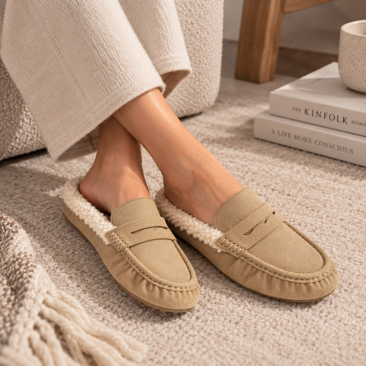 Ciabatta Mocassino Sabot con interno effetto shearling