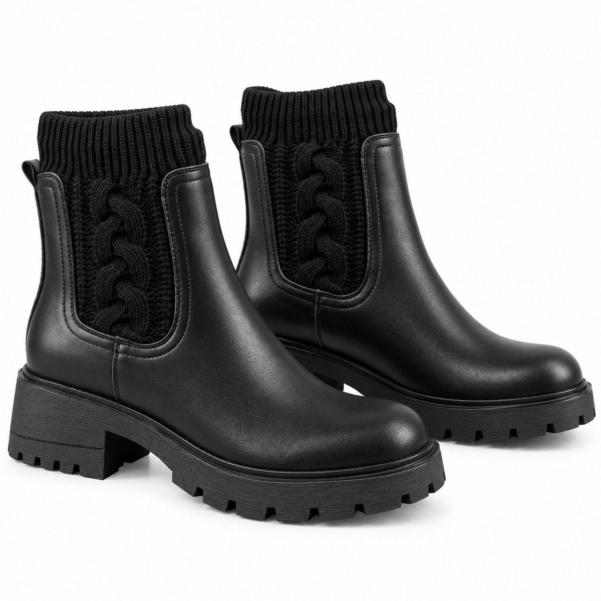 Stivaletto chunky con inserto in maglia