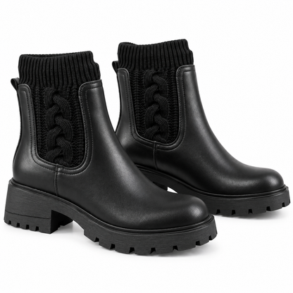 Stivaletto chunky con inserto in maglia