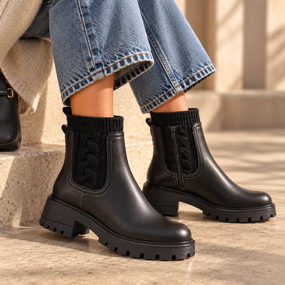 Stivaletto chunky con inserto in maglia