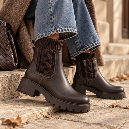 Stivaletto chunky con inserto in maglia