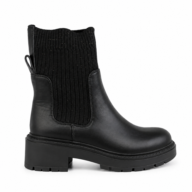 Stivali Chelsea Boots Chunky con Inserto in Maglia