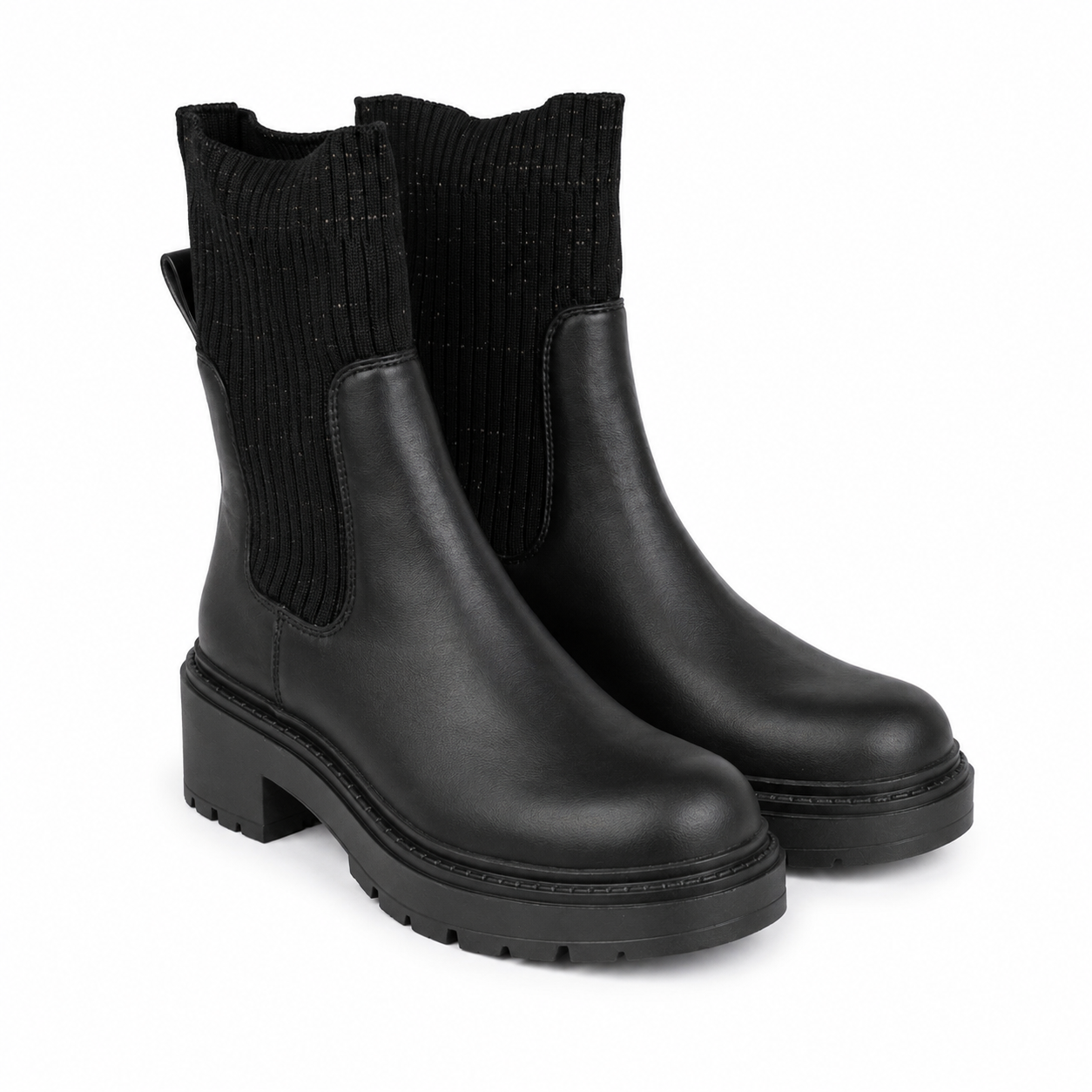 Chelsea Boots Chunky con Inserto in Maglia