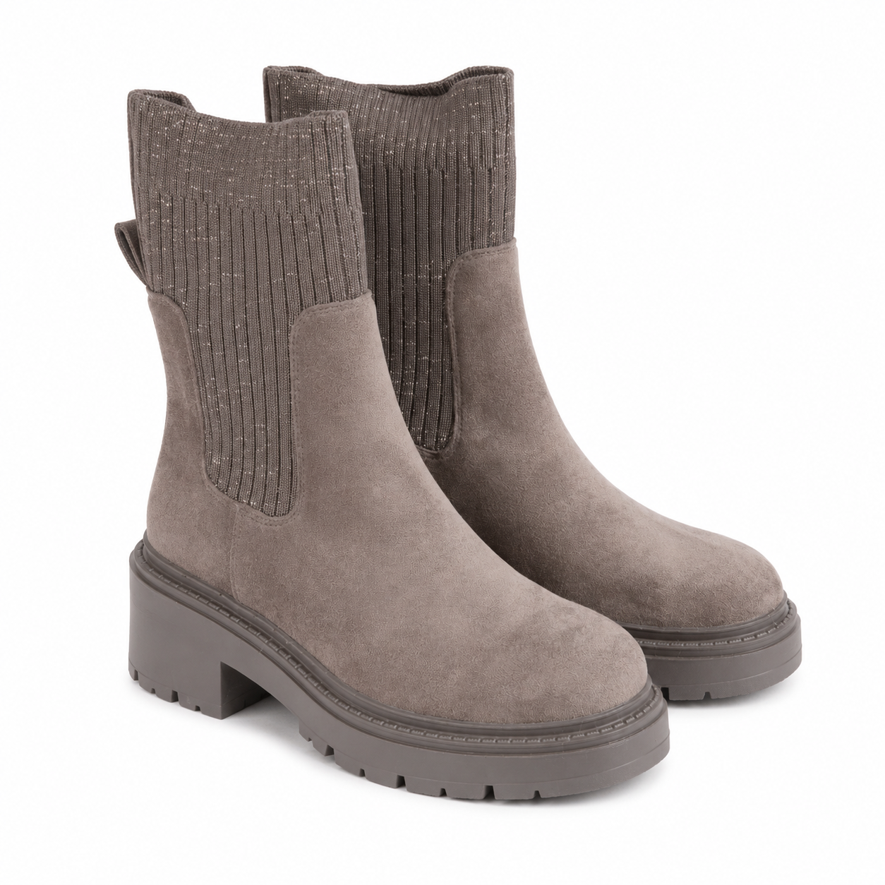 Chelsea Boots Chunky con Inserto in Maglia